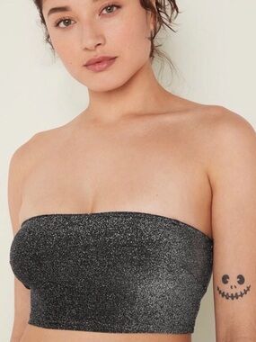 PINK Victoria’s Secret Shimmer Bandeau Bikini Top NWT Black Size M